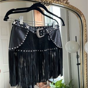 The Kooples black leather tassel belt